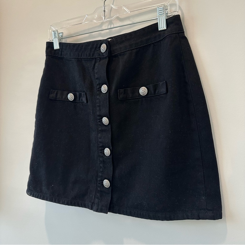 L’AGENCE Kris Denim Mini Skirt Noir Black Short Goth Grunge Valentines Date Sexy - Picture 2 of 7